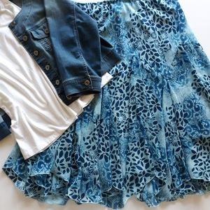 Lined, Blue Print Skirt